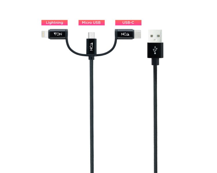 CABLE 3EN1 CARGA/DATOS USB-A A USB-C/MICROUSB-LIGHTNING 1M NEGRO NANOCABLE