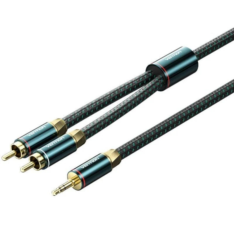 CABLE AUDIO ESTEREO 2xRCA/M JACK 3.5/M 1 M VERDE/NEGRO VENTION
