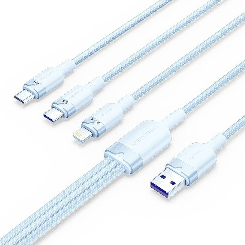 CABLE USB 2.0 A USB-C + MICROUSB/M + LIGHTNING 1.5 M AZUL VENTION